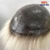 Men's 100% Human Hair Toupee, Ombre Micro-Skin Hairpiece, Dark Root White, Straight view 2