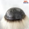 Men's 100% Human Hair Toupee, Ombre Micro-Skin Hairpiece, Dark Root White, Straight view 3