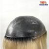 Men's 100% Human Hair Toupee, Ombre Micro-Skin Hairpiece, Dark Root White, Straight view 4