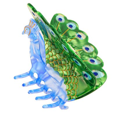 Biiange Peacock Acetate Hair Clip, Blue + Green