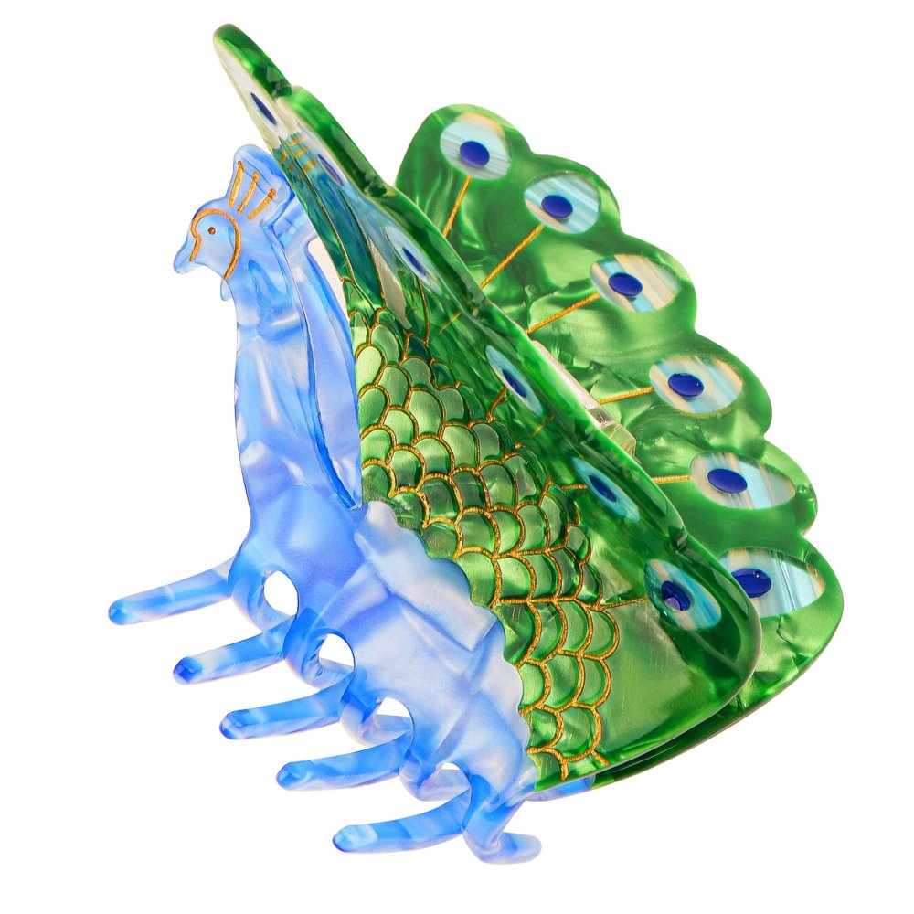 Biiange Peacock Acetate Hair Clip, Blue + Green