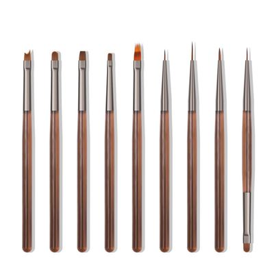 Nail Art Brush Set, 9-Piece Nail Design Painting Brushes, Professional Fine Liner Brushes, Brown