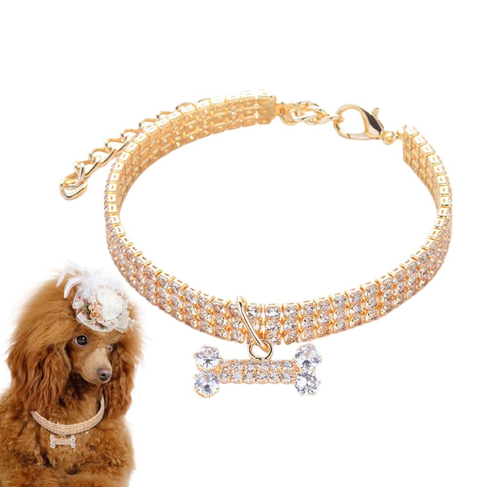 Acunny Puppy Collar with Rhinestone Bone Pendant