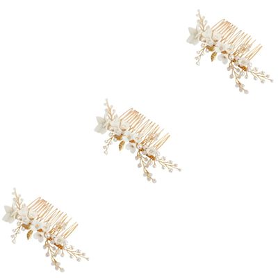 FRCOLOR 3-Piece Bridal Hair Accessory Set with Handmade White Pearl Flowers, Gold Wedding Comb