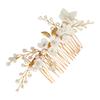 FRCOLOR 3-Piece Bridal Hair Accessory Set with Handmade White Pearl Flowers, Gold Wedding Comb view 4