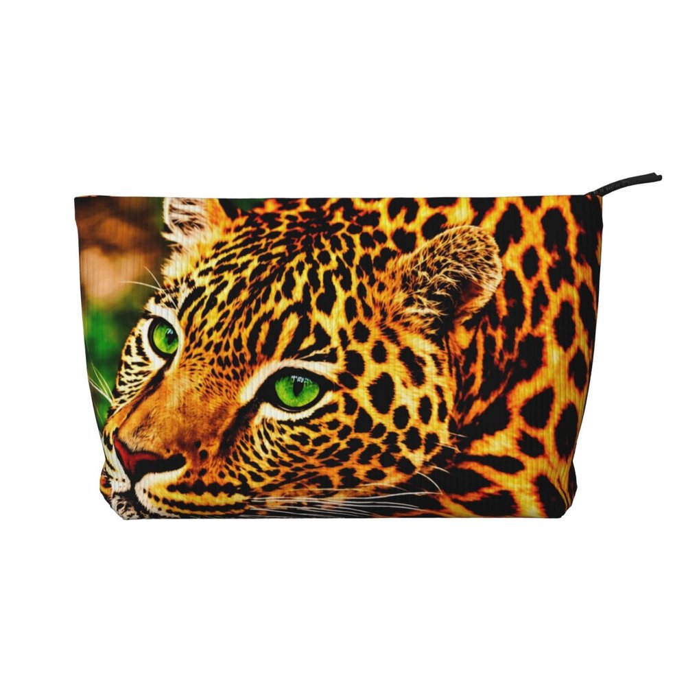WapNo Spotted Women's Leopard-Print Cosmetic Bag, Portable Travel Makeup Organizer, Black, One Size