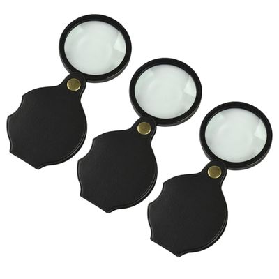 HAPINARY 3-Pack Foldable Small Magnifying Glasses with Leather Case, Portable Loupes for Reading and Stamp Collecting