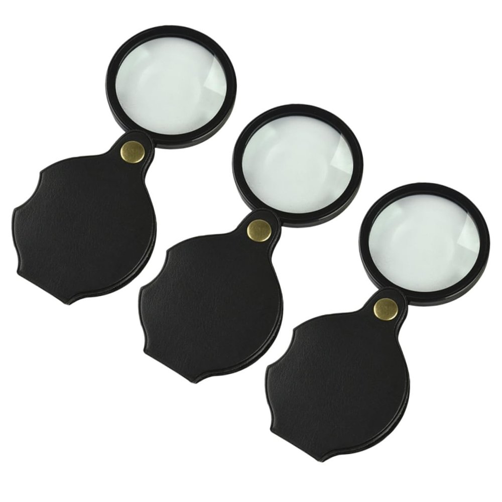 HAPINARY 3-Pack Foldable Small Magnifying Glasses with Leather Case, Portable Loupes for Reading and Stamp Collecting