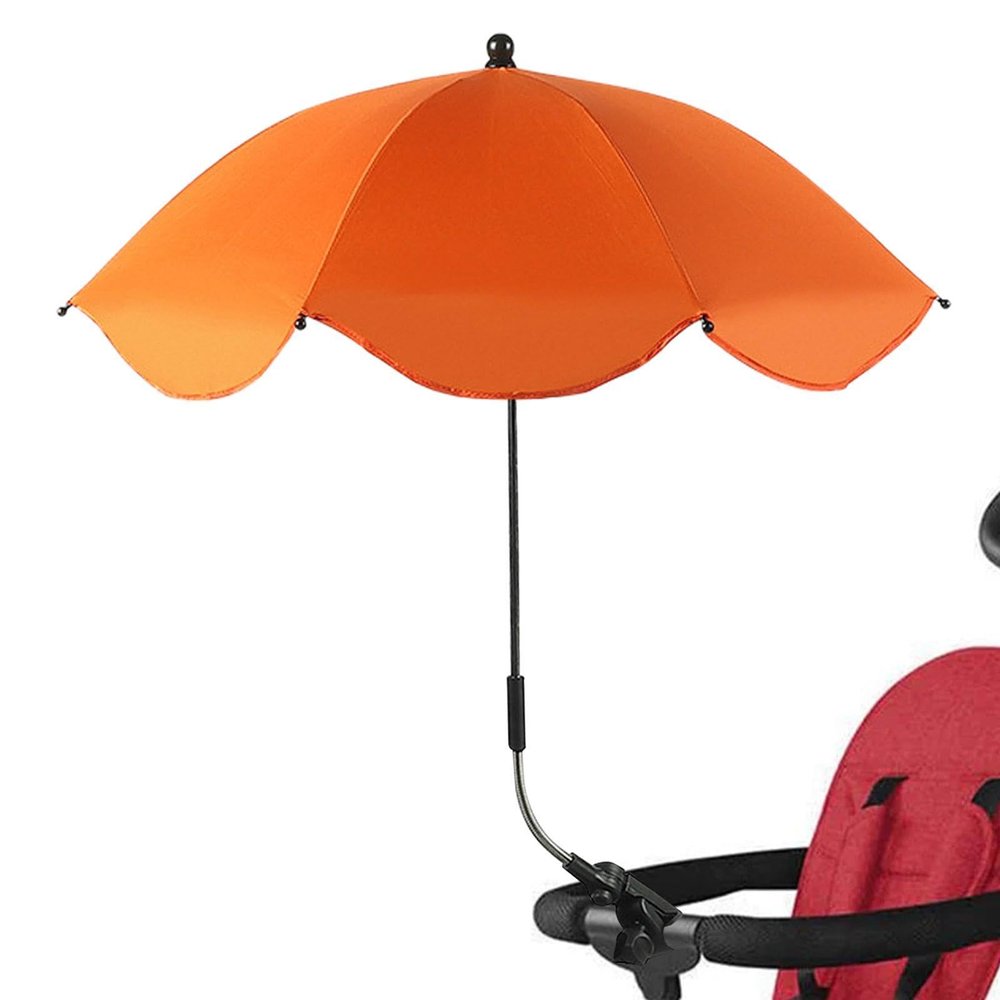 Stroller Umbrella with 360° UV Protection and Adjustable Clamp, Orange