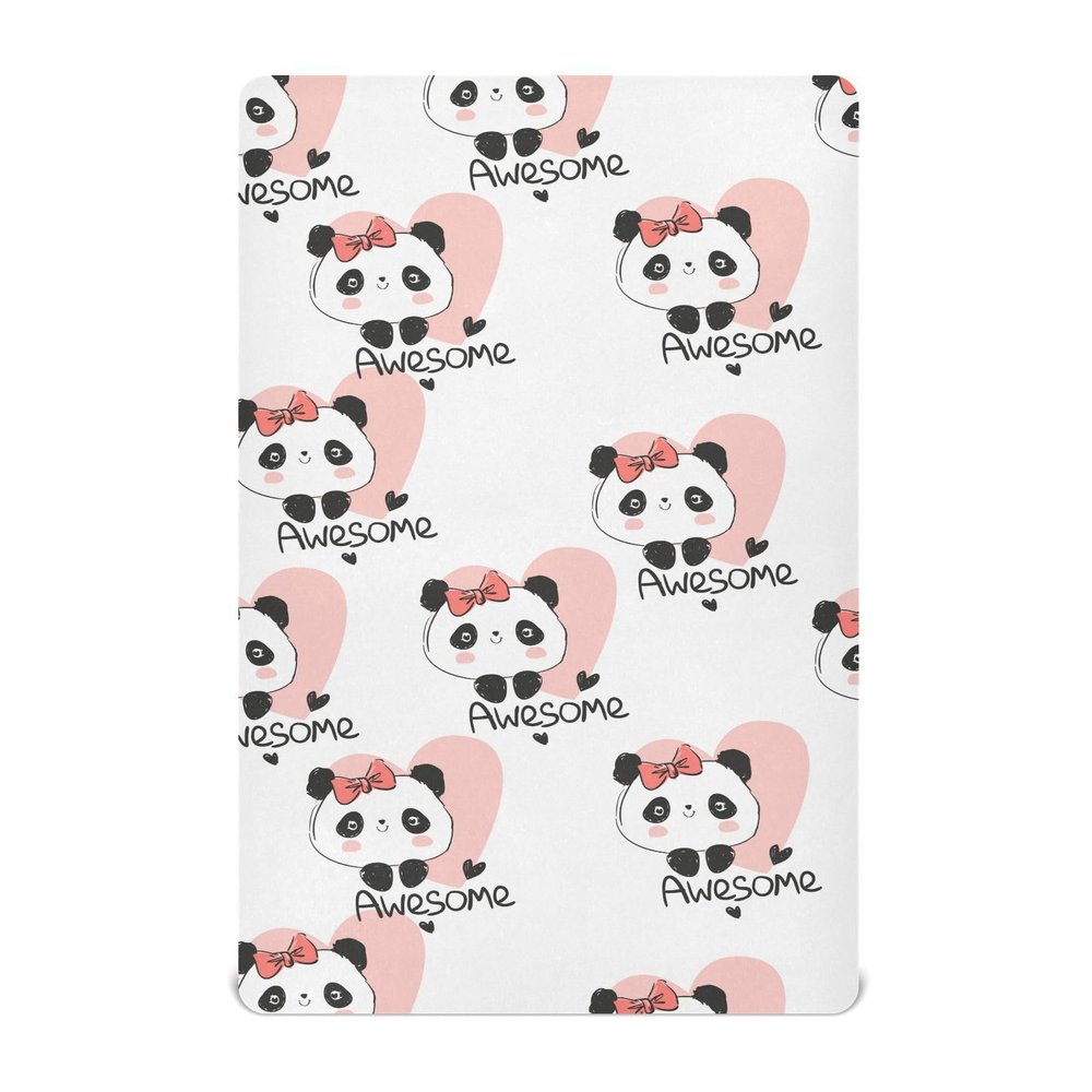 Unisex Fitted Crib Sheet for Boys and Girls, Soft Crib Mattress Sheet, 39.0 x 27.0 in, Panda with Valentine’s Day Heart and Pink Bow