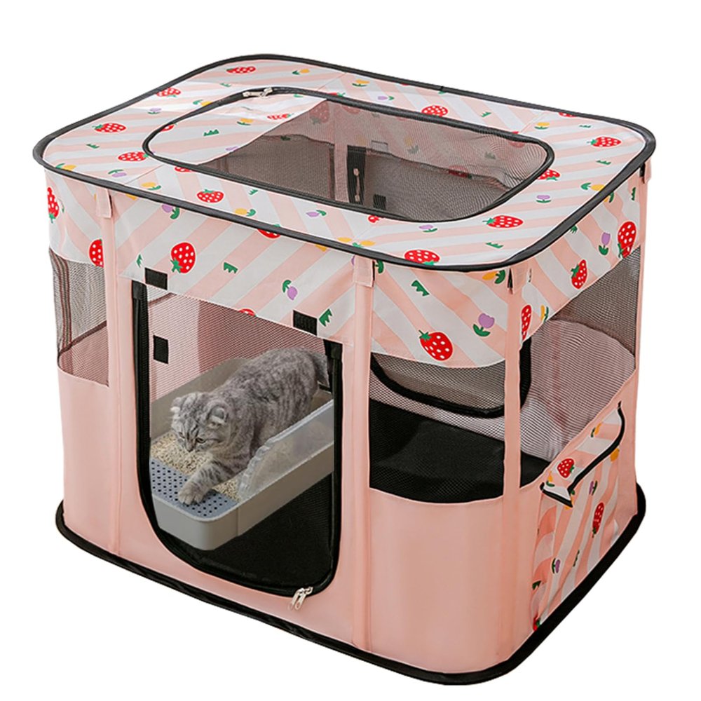 Foldable Puppy Playpen for Dogs, Cats and Rabbits, Indoor/Outdoor, Size S, 70.1 x 55.1 x 45 cm, Pink