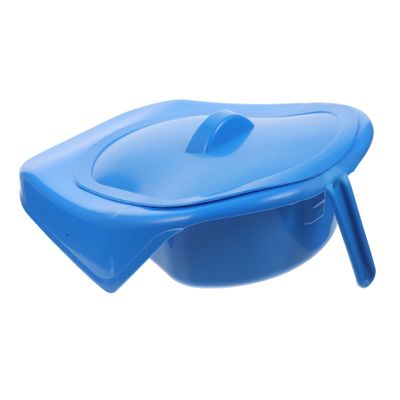 Sturdy Contoured Plastic Bedpan with Lid, Blue