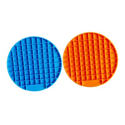 WOONEKY 2-Piece Non-Slip Slow-Feeding Mats for Dogs, Round, Blue and Orange