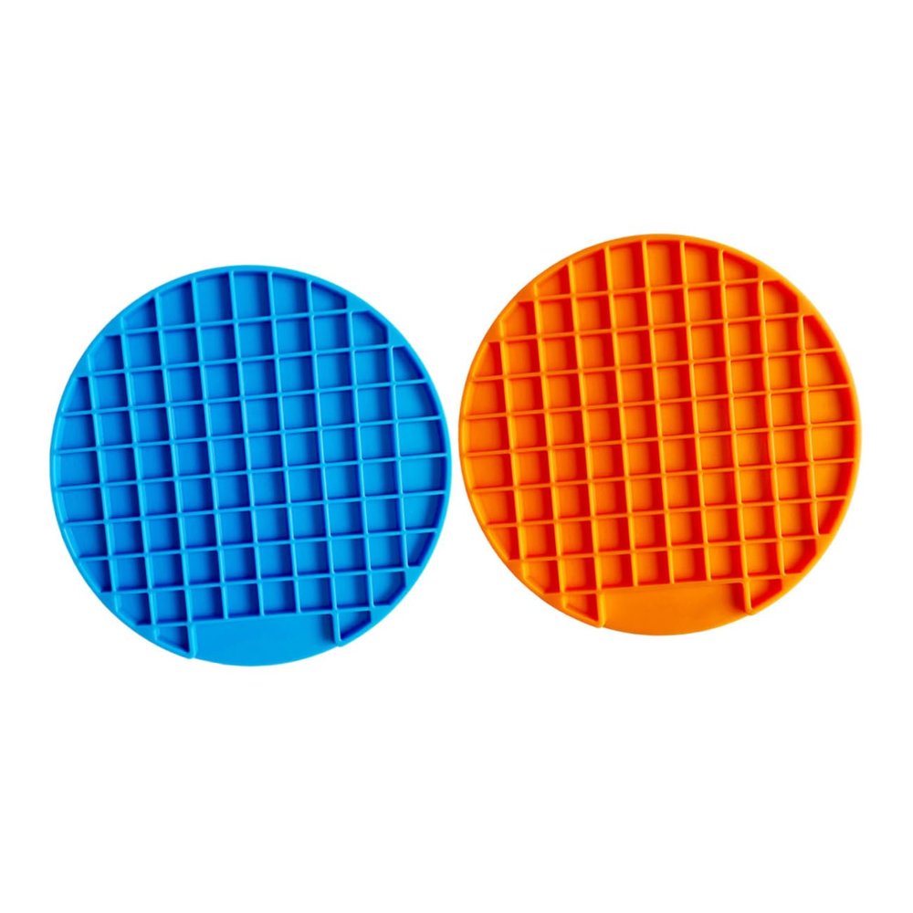 WOONEKY 2-Piece Non-Slip Slow-Feeding Mats for Dogs, Round, Blue and Orange