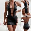 Kswlwccpp Sexy Women’s Latex and Faux-Leather Lingerie – Wetlook, Open Crotch, XXL Curvy view 2