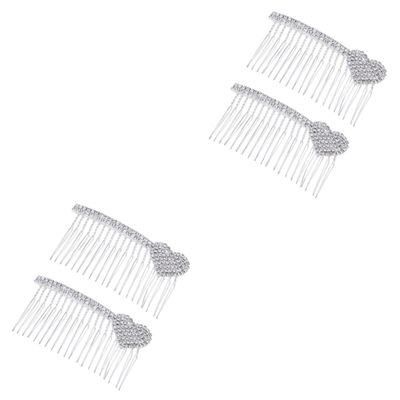 FRCOLOR 4-Piece Alloy Heart Hair Combs with Rhinestone Inlay