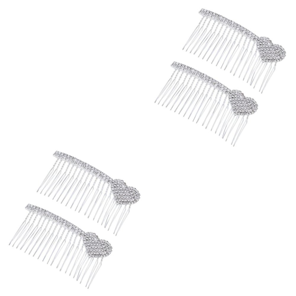 FRCOLOR 4-Piece Alloy Heart Hair Combs with Rhinestone Inlay