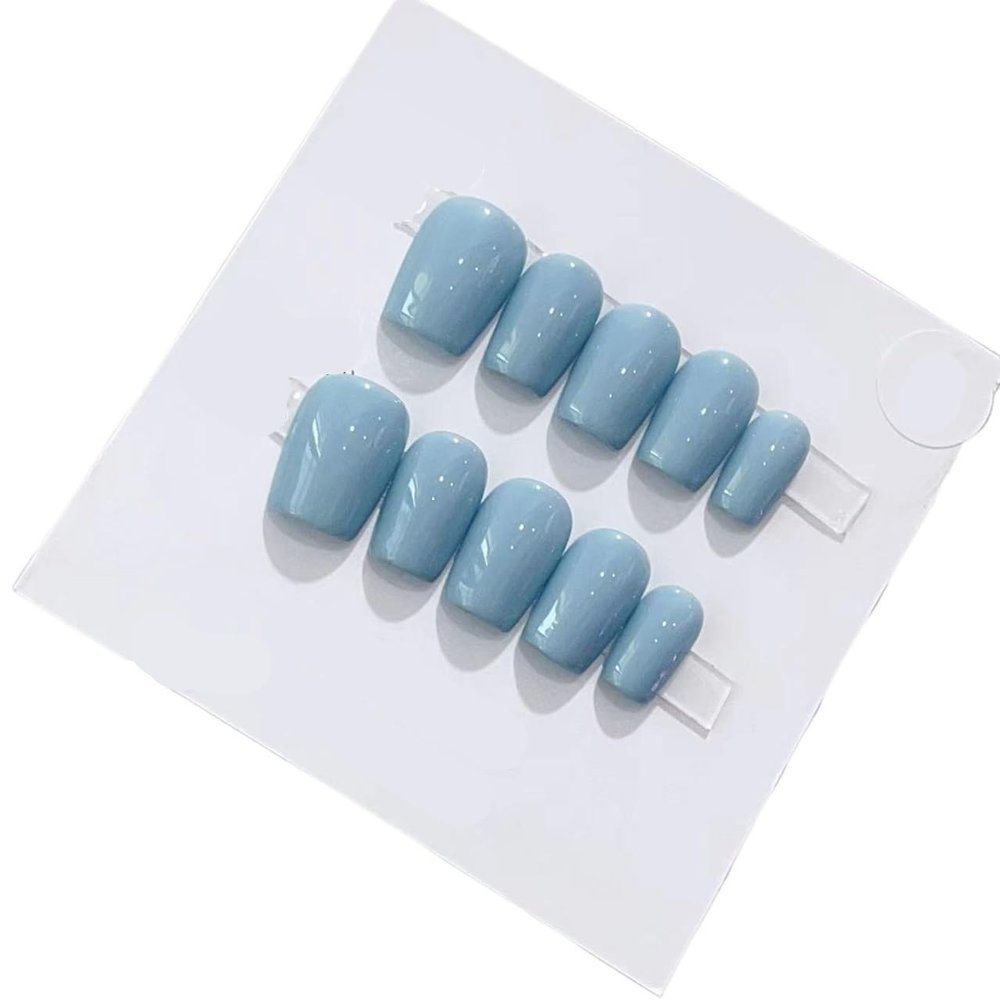 Handmade Nail Appliqué, Summer, Candy Colors, Solid, Short, Blue, Reusable, Removable (XS)
