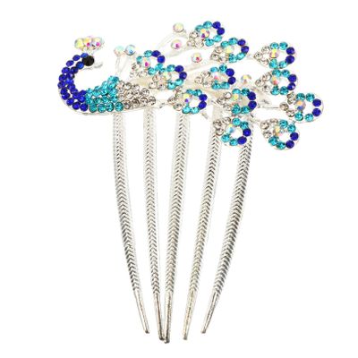 FRCOLOR 2-Piece Blue Bridal Hair Comb Set with Sparkling Rhinestones