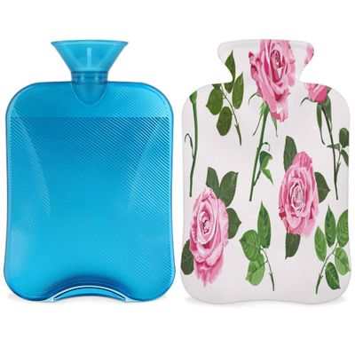 Rose Pattern Hot Water Bottle with Cover, 2 L