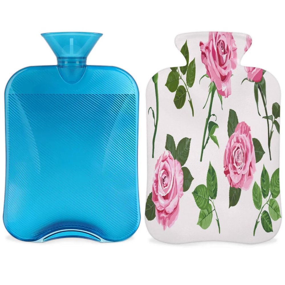 Rose Pattern Hot Water Bottle with Cover, 2 L