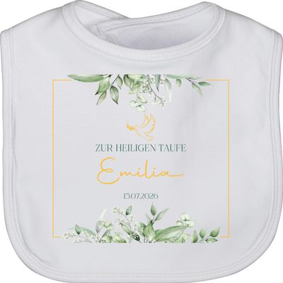 Baby Bib – Peace Dove Baptism Gift, Personalized with Name and Baptism Date – One Size, White