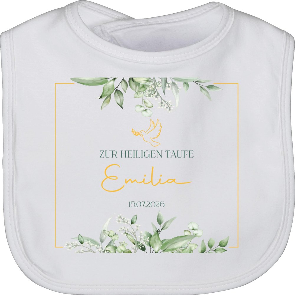 Baby Bib – Peace Dove Baptism Gift, Personalized with Name and Baptism Date – One Size, White