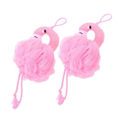 PLAFOPE Practical Bath Sponge, 2-Pack, Flamingo Shower Pouf, PE
