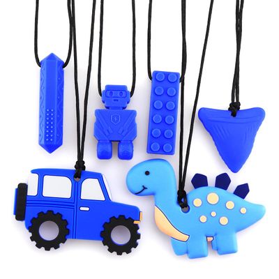 Silicone Chew Necklace, Chew Tube, BPA-Free Chew Accessory with Adjustable Strap, Blue