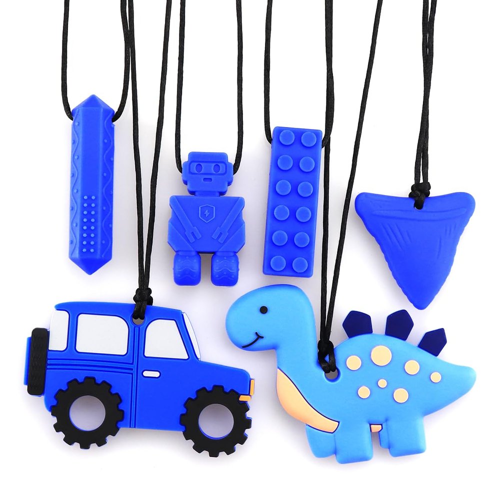 Silicone Chew Necklace, Chew Tube, BPA-Free Chew Accessory with Adjustable Strap, Blue
