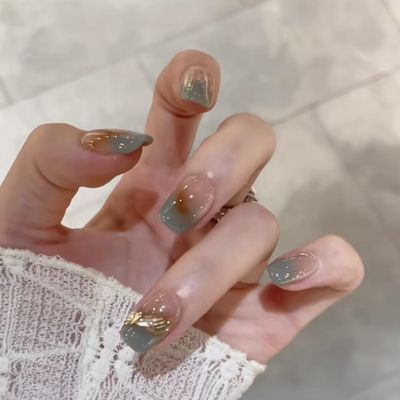 Removable Nail Patches for Short Nails, Fall & Winter (Ultrashort Green, S)