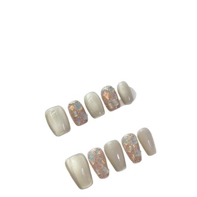 New Year Gold Handmade Removable Press-On Nail, Ultra-Short, M