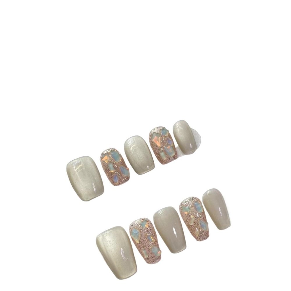 New Year Gold Handmade Removable Press-On Nail, Ultra-Short, M
