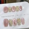 Soft Pink Cat-Eye Handmade Short Fake Nails for Fall and Winter (XS) view 2