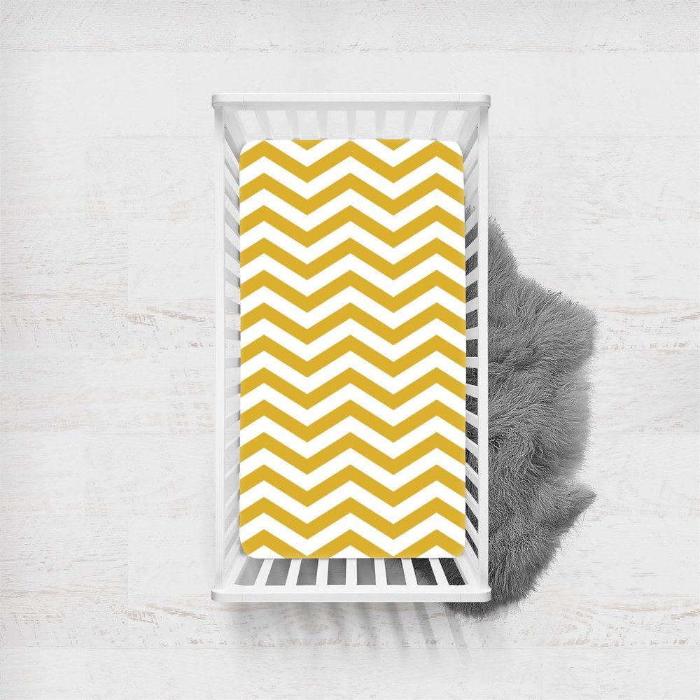 Morbuy Baby Crib Fitted Sheet, Wavy Print, Soft, Turmeric, 45 x 90 cm