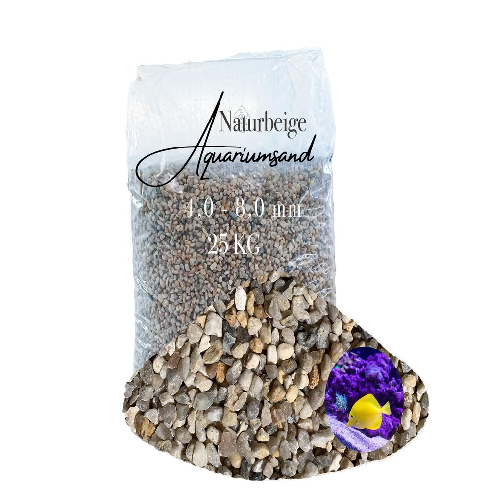 Aquagran Beige Aquarium Sand/Gravel, 25 kg, Rounded Edges, Washed, Undyed, 4.0–8.0 mm