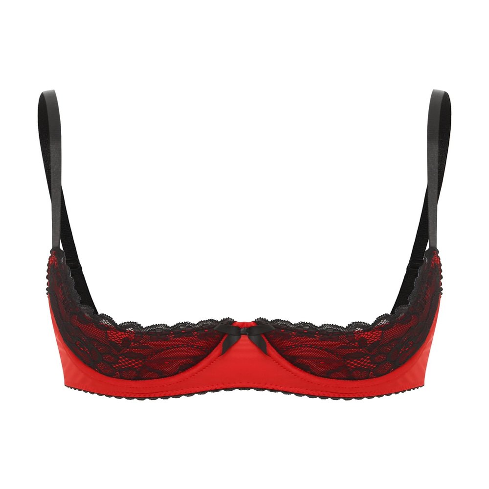 Freebily Women's Red Open Underwire Cupless Lace Bra, Size M
