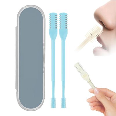 2-Pack 2-in-1 Nose Hair Trimmers with Ear Pick, Double-Sided Nose Hair Blades, Portable Manual Nose Shavers for Women and Men (Sky Blue)