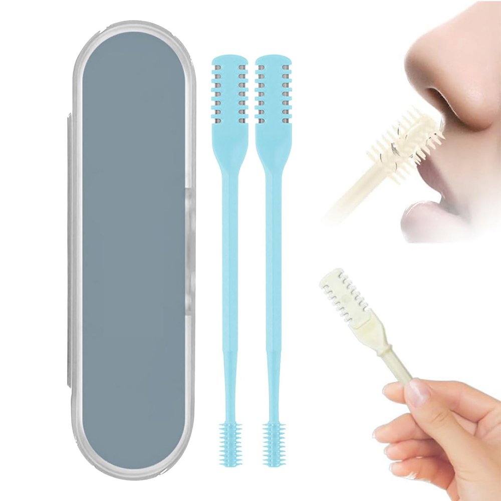2-Pack 2-in-1 Nose Hair Trimmers with Ear Pick, Double-Sided Nose Hair Blades, Portable Manual Nose Shavers for Women and Men (Sky Blue)