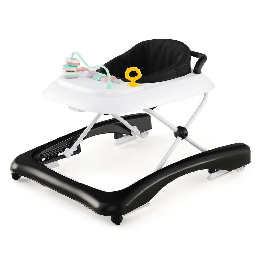 DREAMADE Baby Walker, Foldable, 3 Adjustable Heights, Removable Play Tray and Seat, Up to 12 kg, Black
