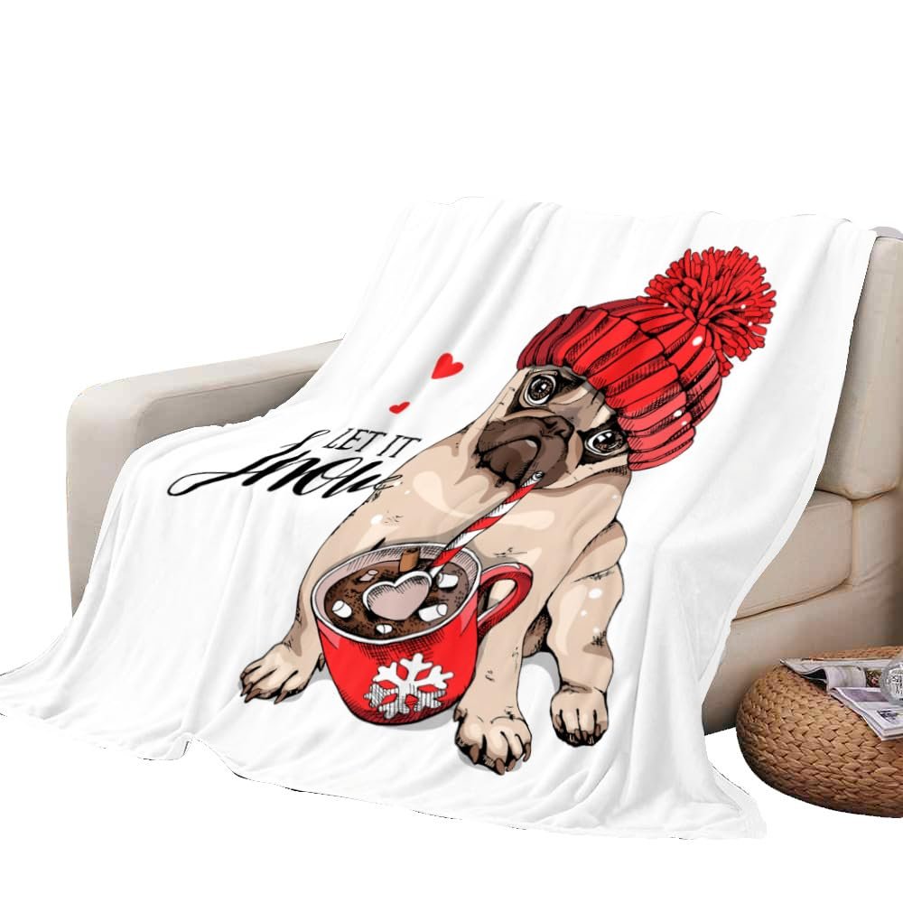 Pug Fleece Throw Blanket, Soft Flannel Sofa Blanket, 130 x 150 cm