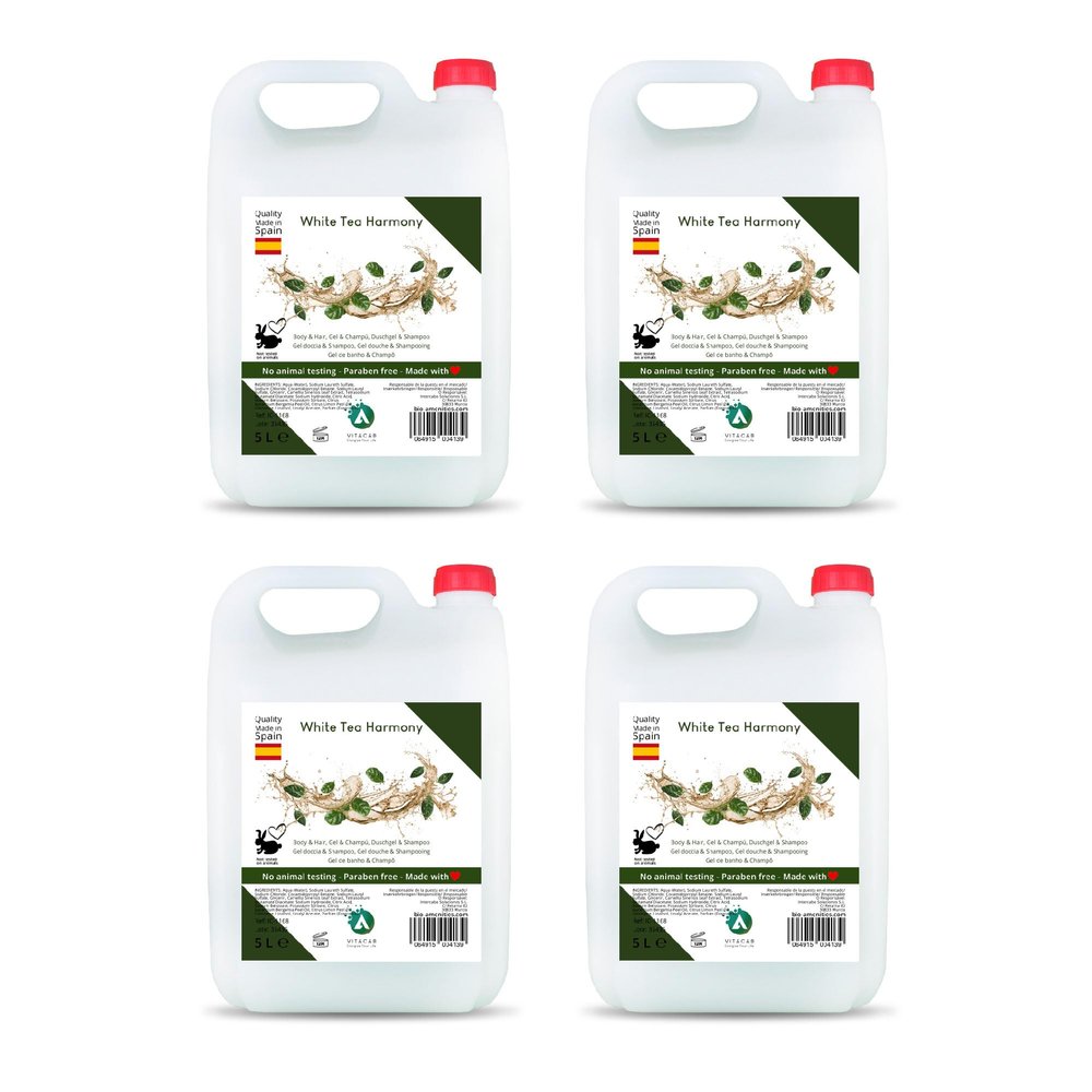 Vitacab 2-in-1 White Tea Harmony Shower Gel & Shampoo, 4 x 5-Liter Canisters