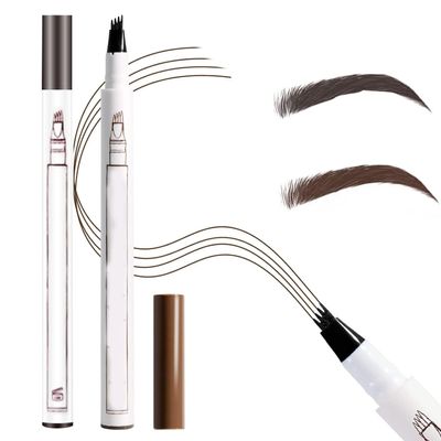 Waterproof 4-Tip Eyebrow Pencil, 2-in-1 Microblading, Light Brown + Dark Brown