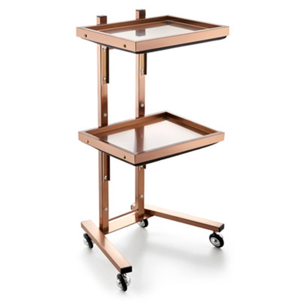 ZGSYH 2-Tier Folding Stainless Steel Salon Rolling Cart, Rose Gold