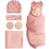 DRESHOW Baby Swaddle Blanket Set with Bow Hat and Headband view 1