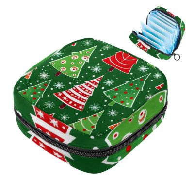 Period Kit Pouch for Girls and Women, Green Winter Pattern