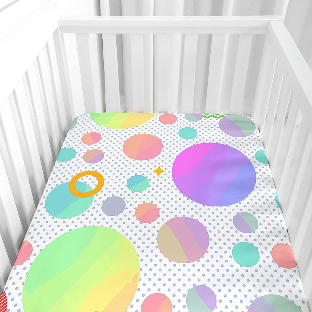 Hiseng Baby Fitted Sheet for Round and Square Mattresses, Rainbow, 80 x 160 cm