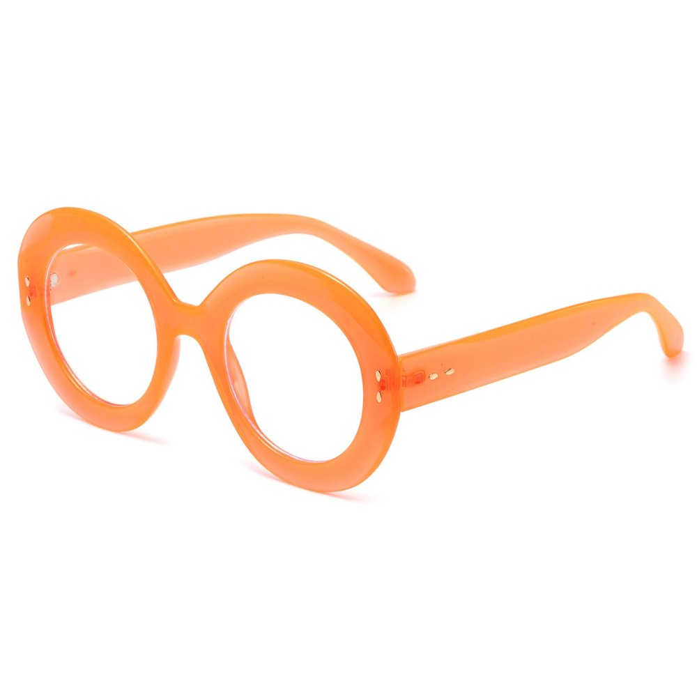 LJCZKA Round Blue-Light-Blocking Glasses for Women and Men, Non-Prescription Anti-Fatigue Glasses for PC, Phone, TV (Orange)
