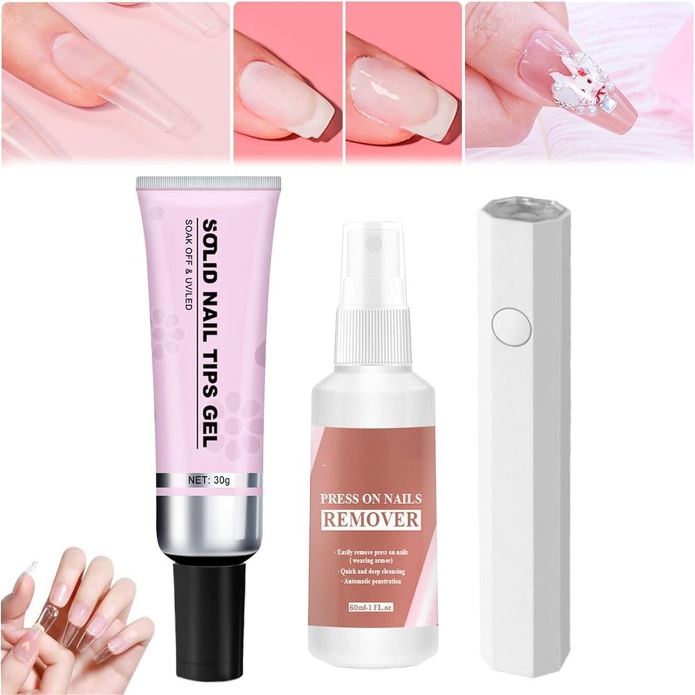 Magic Solid Nail Glue Gel Kit, 3-in-1 Nail Art Set