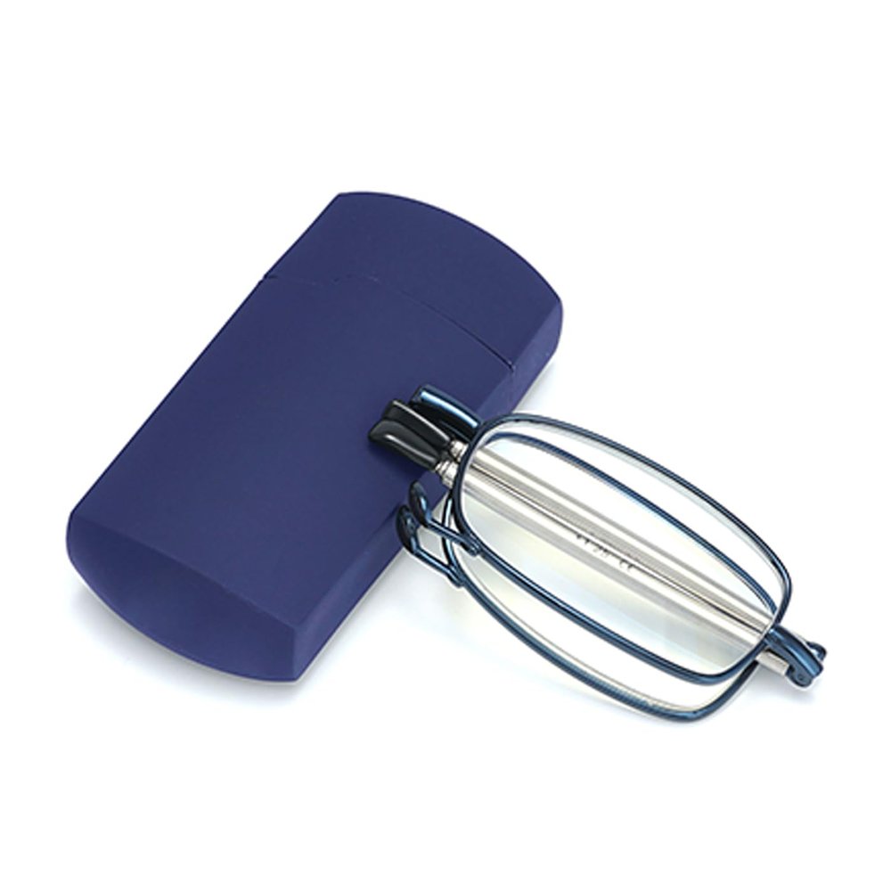 ABETOS Mini Folding Reading Glasses for Men and Women, Blue-Light Blocking, Blue, +2.5